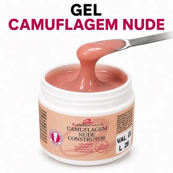 Gel Construtor Nude Camuflagem Control Alongamentos Unhas LED UV Profissional Europa Nails 15/24 gr