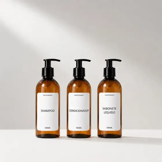 Kit Frascos 500ml Âmbar Para Shampoo/Condicionador/Sabonete Líquido + Envio Imediato