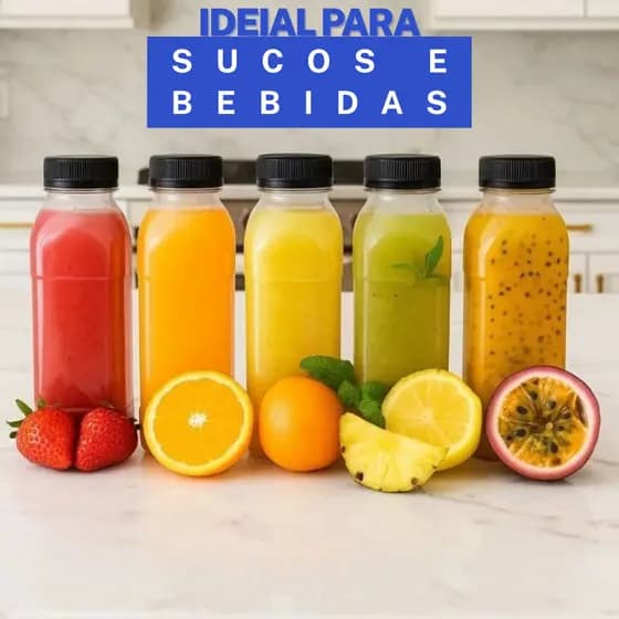 Kit Garrafinhas PET 200ml 300ml 500ml c/ Tampa Ideal para Suco, Detox e Caldo de Cana + Envio Rápido