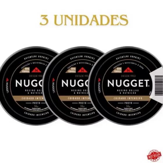 kit l 03 Unidades latas Graxa Nugget para sapatos Extra Brilho