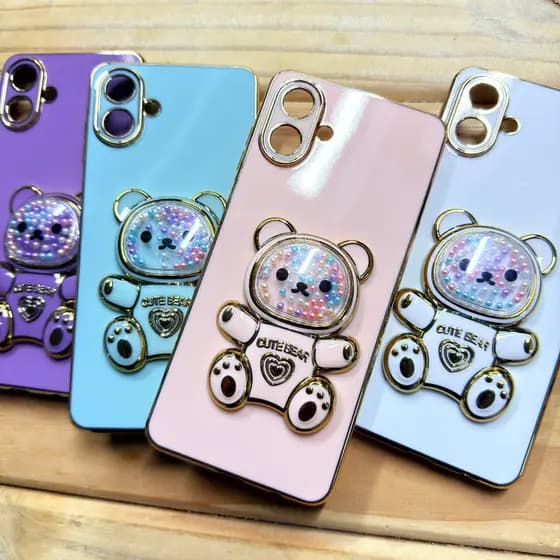 Capinha Samsung Galaxy A07 / Samsung Galaxy A06 com Suporte Ursinho 3D Anti Impacto Feminina Luxo Glitte