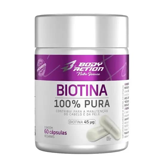 Biotina 100% pura 45mcg (60 cápsulas) - Body Action