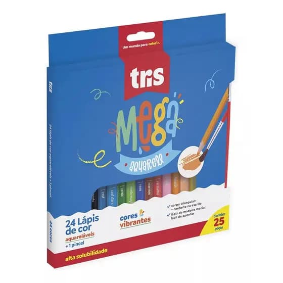 Lapis De Cor Mega Aquarelável - 12 Cores\ 24 cores + 1 Pincel - Tris