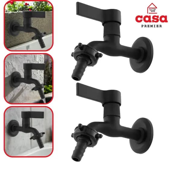 Kit 2 Torneiras Tanque e Máquina de Lavar Metal Preta de Parede Quintal C 70 Com Bico Jardim