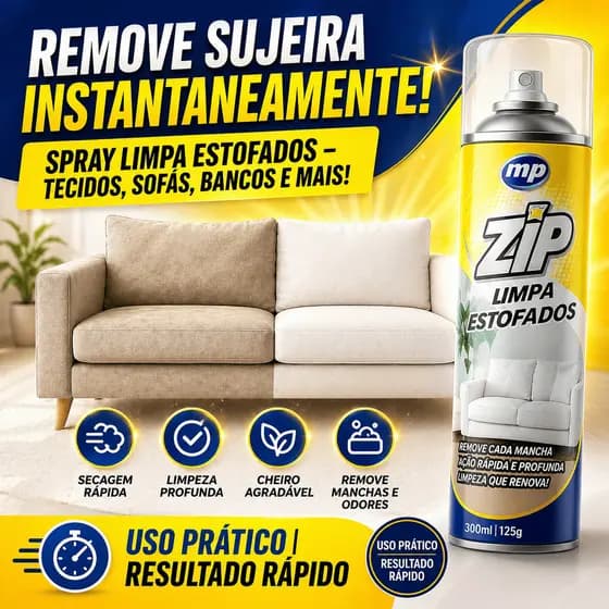 Espuma Spray Zip 300ml Limpa a Seco Sofá, Estofado, Banco de Carro Limpeza Profunda Remove Manchas