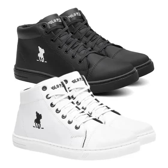 Kit 2 Pares Tênis Sneaker Masculino Polo Casual Cano Alto clássico elegante Original promoção