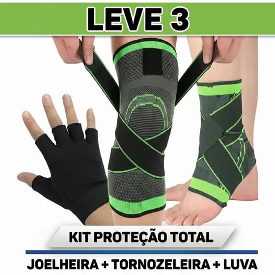 KIT Joelheira + Tornozeleira + Luva esportiva fitness academia proteção