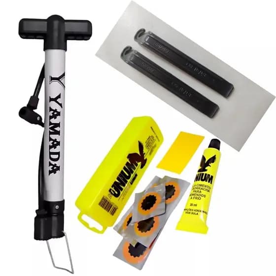 Kit Bomba De Encher Pneu Bike Bicicleta + Remendo Unium + Espátulas