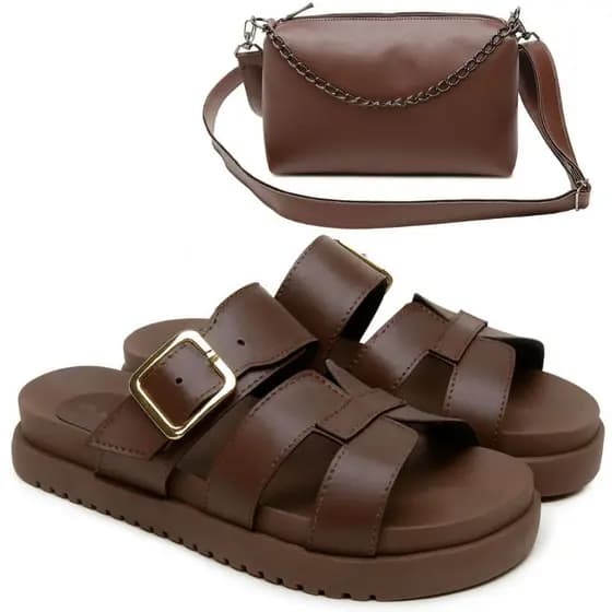 Kit Papete Sandália Feminina Tratorada Confortável H com Bolsa Transversal Elegante Casual Pequena