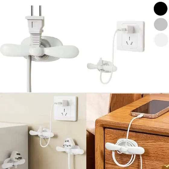 Organizador de Fios Enrolador Adesivo 2 Suportes Para Cabos