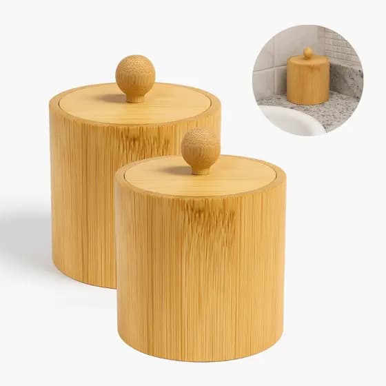 2 Porta Condimentos Bambu com Tampa Saleiro Açucareiro