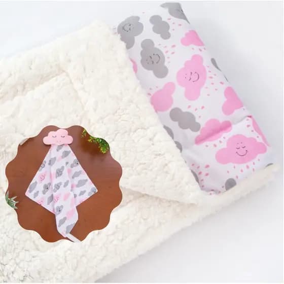 Coberdrom Dupla Face De Bebe Estampado Com Sherpa Manta De Berço 100% Algodão + Naninha Para Bebe