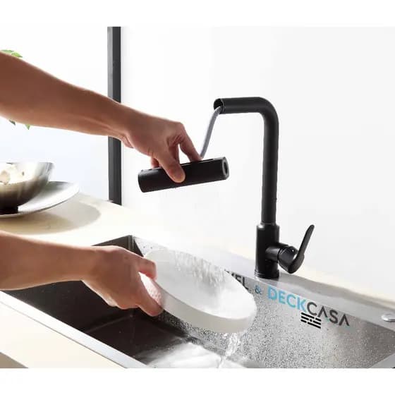 Torneira Misturador Monocomando Cozinha Gourmet Rotativa 4 Jatos Extensivel Bancada Cromdao Preto