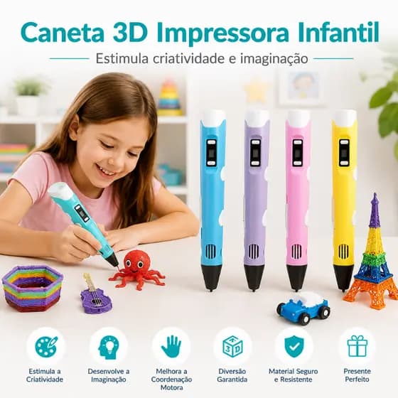 Caneta 3D Impressora Infantil Pintura Desenho DIY Refil Filamento Plástico Presente Crianças