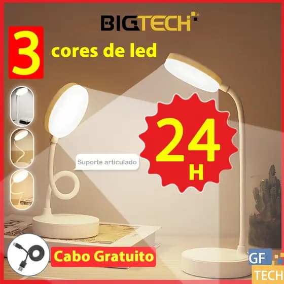 Luminária Para Quarto Touch Flexível 24h 3 Cores Portátil Abajur Quarto Lâmpada De LED Luz De LED