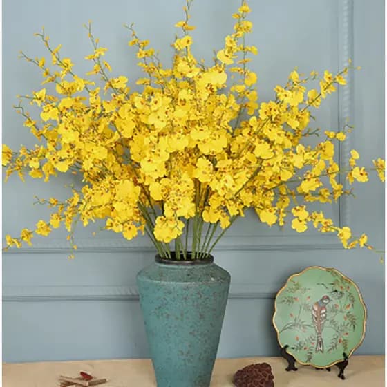 Kit10 Galhos 450 Flores 97 CM Artificiais Orquídea Chuva De Ouro Para Arranjos E Decoração
