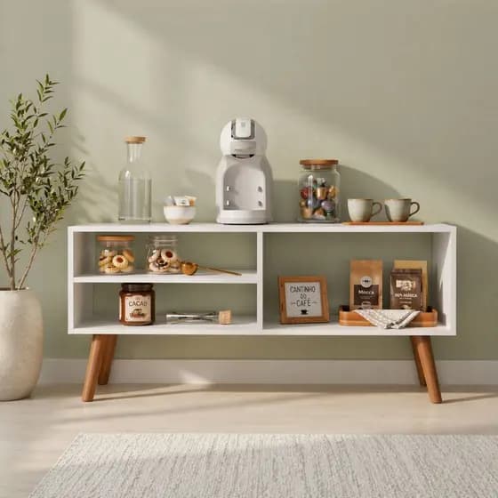 Rack 90cm Cantinho do Café Retro com Pés Palito Bancada Compacta para Cafeteira