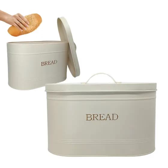 Porta Mantimentos Retangular Pão Bread Com Tampa Aço 34x18cm