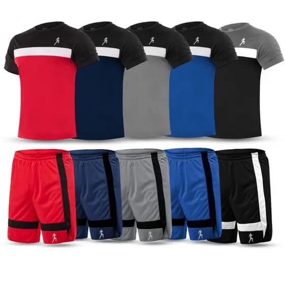 Kit 5 ou 3 Camisetas camisas Dry Fit recortada + 5 ou 3 Bermduas shorts Academia Dupla