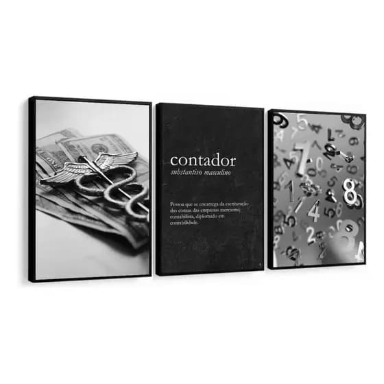 Quadros Decorativos Escritório Contabilidade Frases 1 kit 3 Peças