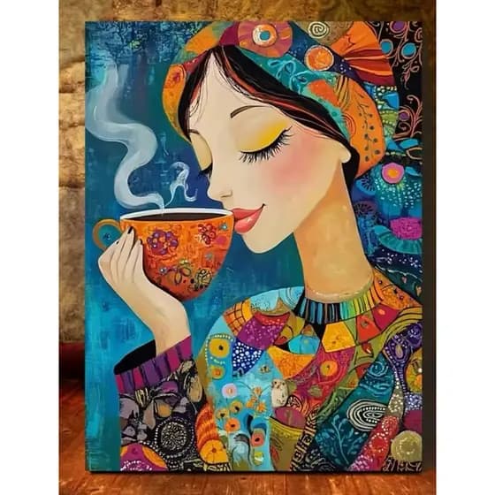 Quadro Decorativo Cozinha Café Moça Elegante Colorida 1 Peça