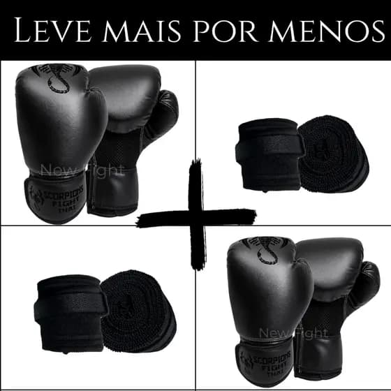 Dois Pares de Luvas Muay Thai Boxe Kickboxing Treino Sparring Thai e Dois Pares de Bandagens 3 metros