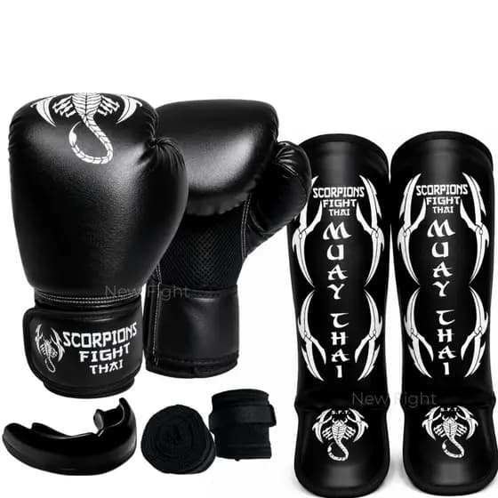 Kit Muay Thai Luva + Caneleira + Bandagem + Bucal