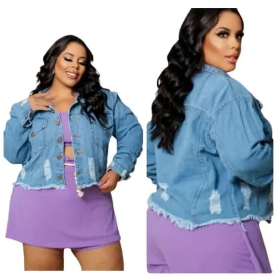 Jaqueta Plus Size Jeans Feminina Moda Inverno Laycra