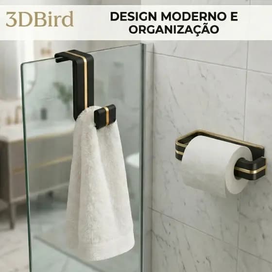 Kit Suporte Papel Higiênico + Porta Toalha Moderno | Design Minimalista | Fácil Instalação