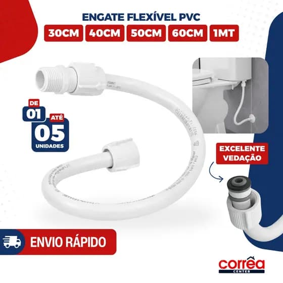 Engate Flexível em PVC para Pia, Vaso e Torneira – 30cm, 40cm, 50cm, 60cm e 1m – 1 a 5 Unidades