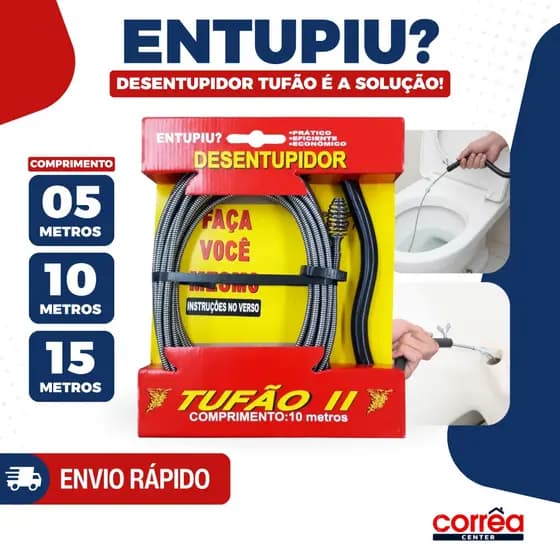 Desentupidor com Mola Tufão Reforçado – 5m, 10 m ou 15m – Para Pias, Ralos, Tanques e Saída de Lavadoras