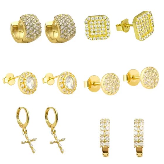 Brinco de Ouro 18k Argola Redondo Cravejado em Zircônia Banhado em Ouro - Garimpo de Ouro