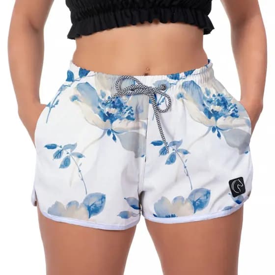 Shorts Feminino Básico Estampados Com Elástico e Cordão Para Ajuste Academia Treino Praia