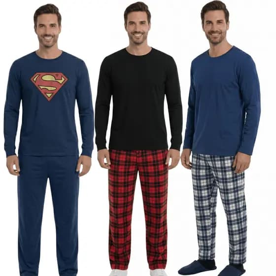 Pijama Masculino Longo Básico Xadrez Outono Inverno a Manga Manga Longa/ Pijama Masculino Estampado