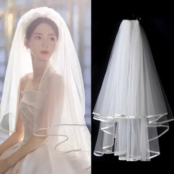 Chapéu De Noiva De 1.5 M , Camada Dupla , Estilo Curto , Véu De Casamento Simples , Tule , Pente Elegante , Acessórios P