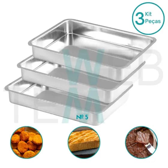 Kit 3 Assadeiras Retangular Alta nº5 Forma de Alumínio Sustentável para Assado, Bolos Altos, Lasanha