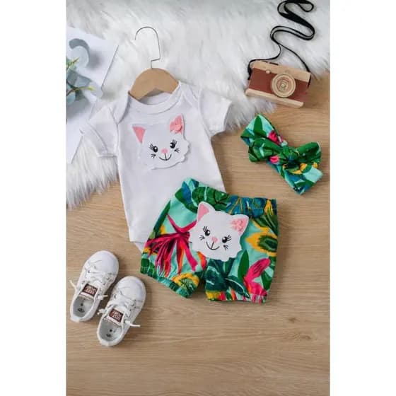 Conjunto Roupa Bebê Menina Body Shorts Feminino Algodão Bordado infantil Conjuntinho Roupinha PMG