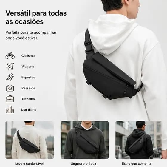 JAMI JAMI Bolsa Transversal de Peito Masculina Casual e Funcional Feita de Nylon Impermeável e Durável Ombro X193