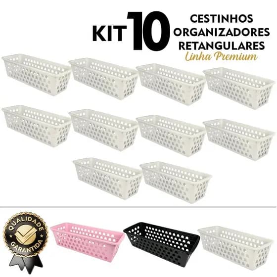 Kit 10 Cesto Organizador 28x10x8cm Gaveta Cozinha Escritório Armário Lavanderia Resistente Atacado