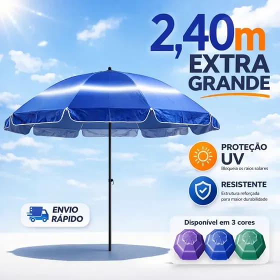 Guarda Sol Grande Gigante Uv Item de Praia Piscina Respirável Verão Articulável