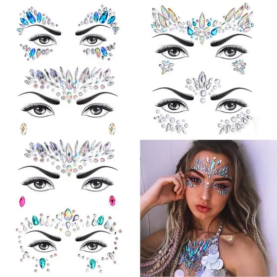 Adesivo Para O Rosto Strass Cristais Maquiagem Para O Carnaval Fantasia Sereia Carnaval e Festas