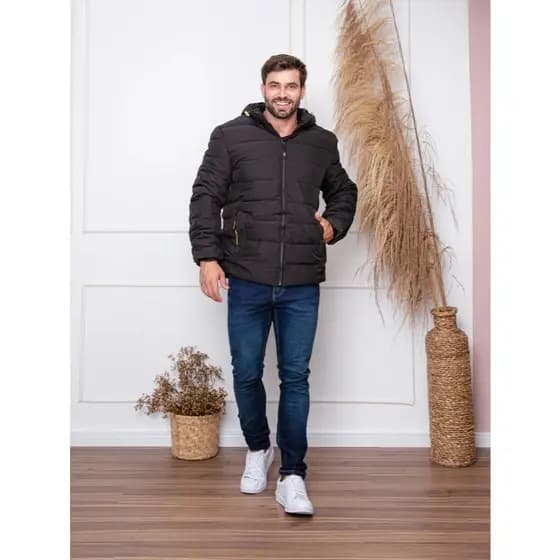 Jaqueta Masculina Bobojaco Grossa Forrada Com Capuz Removível e Fone de Ouvido