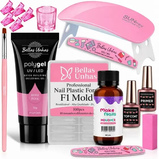 Kit Polygel Completo Cabine Sun Mini + Molde F1 + Poli Gel - Envio Imediato