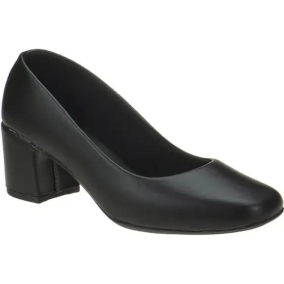 Sapato Feminino Scarpin Bico Quadrado Retro Conforto Macio Salto Medio Delicado Preto Moderno Casual