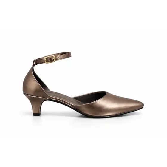 Sapato Slingback Feminino Prata Velho Metalizado Salto Médio Elegante Confortável Social Casual