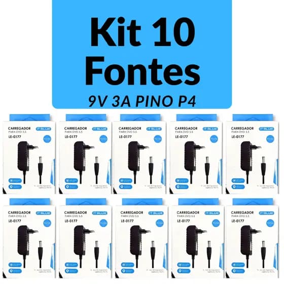 Kit 10 Fontes de Alimentação 9V 3A Para Roteador, Modem, Caixa de Som - Alta Qualidade - Pino Grosso