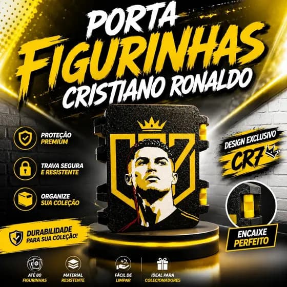 Porta Figurinhas Cristiano Ronaldo 07 Detalhado| Organizador de Figurinhas Grande com Separador Removível