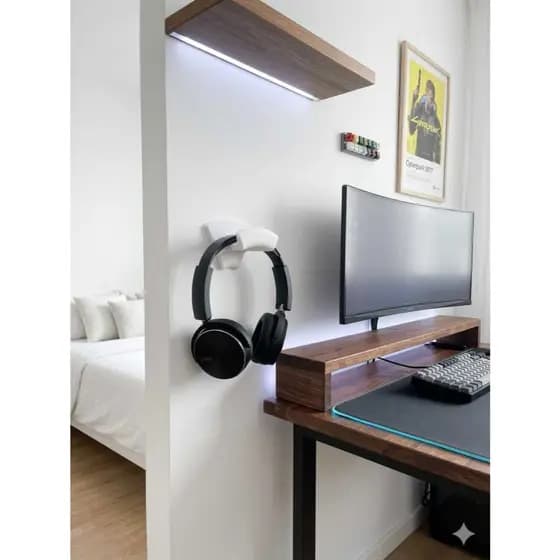 Suporte para Headset Fone de Parede e Mesa Fixação Fita