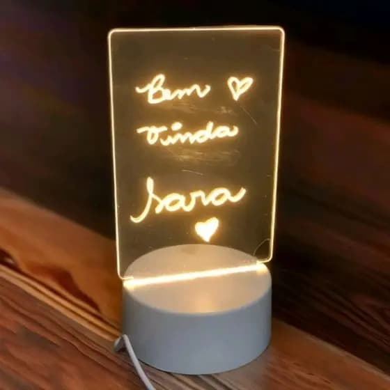 Abajur de Mesa Luminária Led 3D USB Lousa Tela para Escrever Decoração Presente Mães Pais Namorados