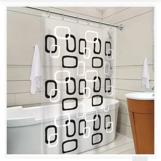Cortina de Banheiro Impermeável Box Ibiza com Ganchos 1,38 x 1,98 Pvc Antimofo Vida Pratika